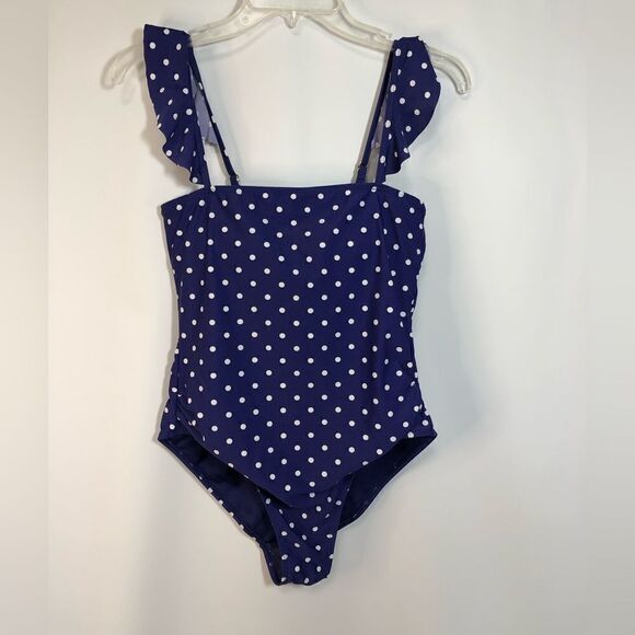 Jones New York Blue Polka Dot One Piece Swimsuit Size Medium - Picture 1 of 6